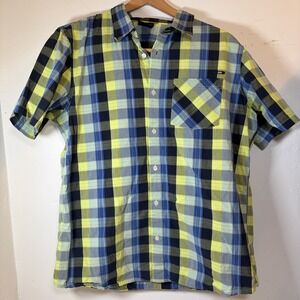 Oakley Software Shirt Mens Large Blue/Green Bold Plaid Short Sleeve Button Up